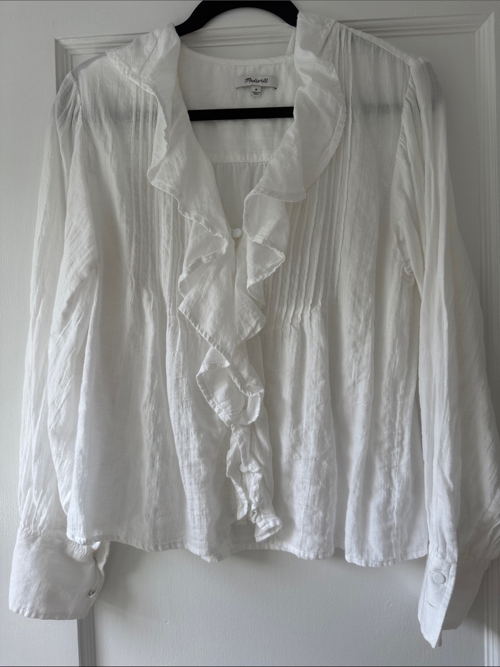 Madewell White Ruffle-Front Blouse size M